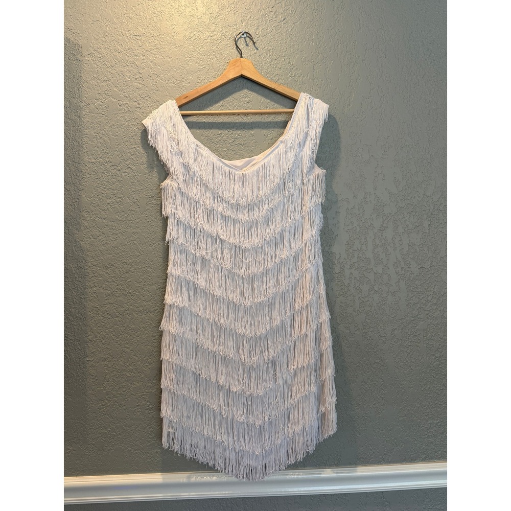 Vintage Treerin White Fringe Flapper Dress Tiered 1920s Gatsby Style USA Made